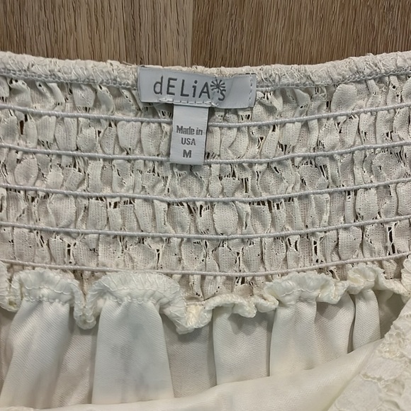Gorgeous Vintage 90s Delia’s Cream Lace Flowy Lined Pull On Mini Skirt Medium - Picture 5 of 7